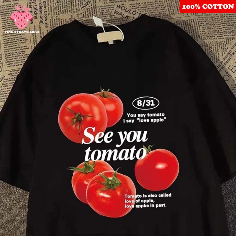 

Fashion Tomato Pattern Print T-shirt Men's 2025New Summer Casual Short Sleeve T-shirt 100%Cotton Comfort Loose Top men Clothing