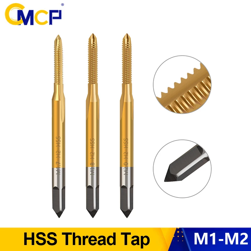 CMCP 1 Stück HSS Titan-Maschinengewindebohrer Rechtshänder Metrisches Gewindebohrer Gewindebohrer Gerade Nut Gewindebohrer M1 M1,1 M1,2 M1,4 M1,6 M1,7 M1,8 M2