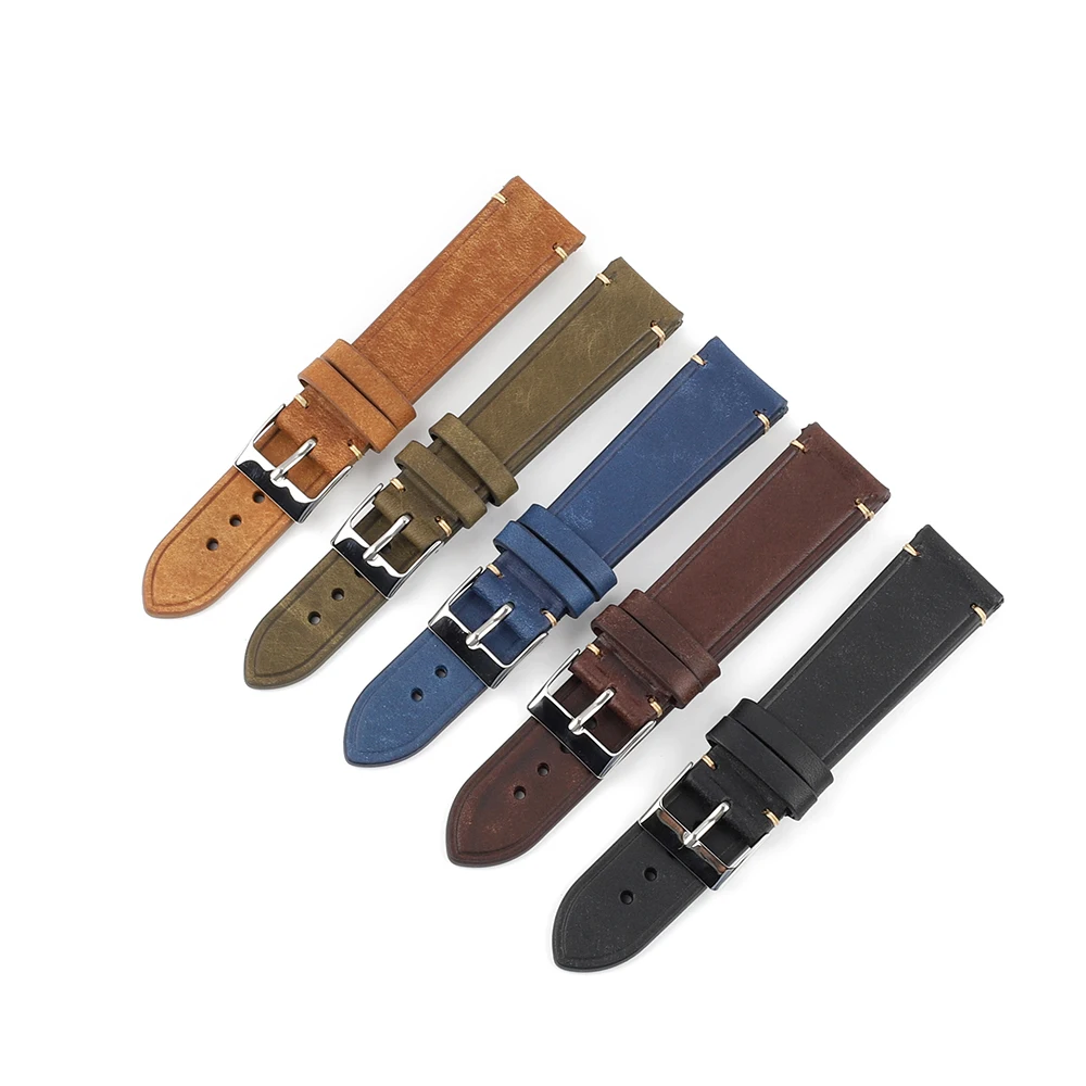 

Retro Genuine Leather Strap Vintage Handmade Cowhide Leather Watchband 18mm 19mm 20mm 22mm High Quality Business Watch Band