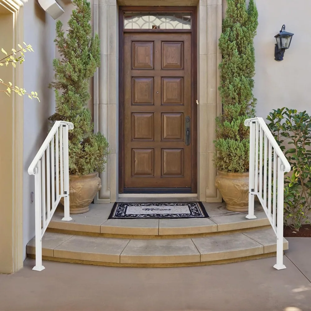 3 Step Handrails for Outdoor Steps, Wrought Iron Stair Railing Fits, Metal Hand Rail with Installation Kit, Staircase Handrails