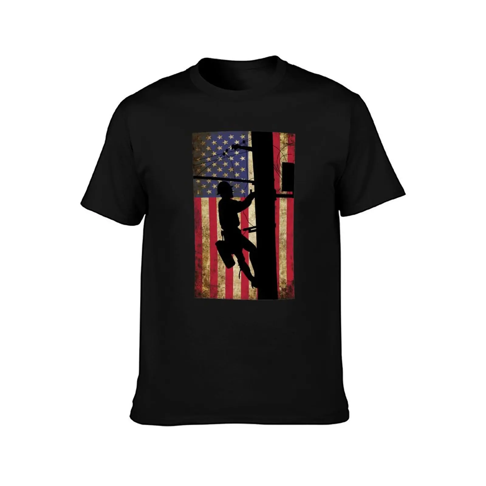 American Power Lineman Electrician Repairman T-Shirt Casual Pattern Print Tee Shirt T-Shirt