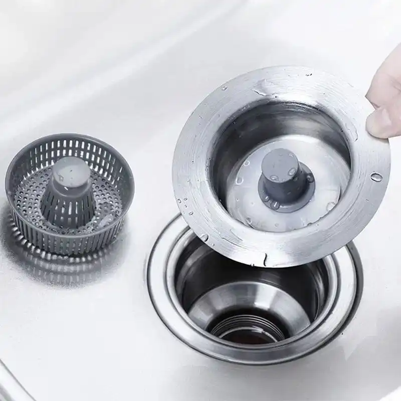 Kitchen Sink Odor Filter Press-Type Sink Seal Filter Plated Sink Strainer Drain Stopping Blockage Bouncing Core Leak-Proof Plug