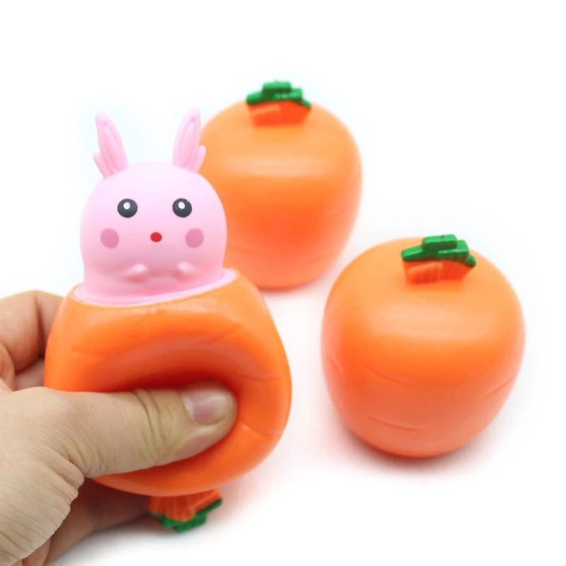 

Carrot Rabbit Squeeze Toy Novelty Popup TPR Squeezable Toy Kids Interactive Prank Toy Office Desktop Novelty Toy