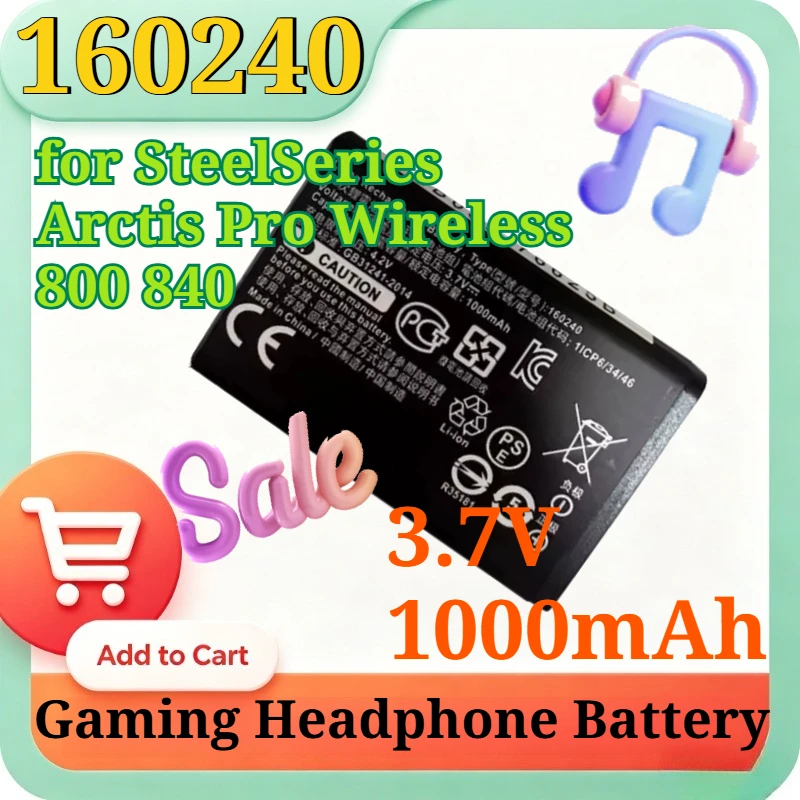 

160240 3.7V 1000mAh Replacement Battery for SteelSeries Arctis Pro Wireless 800 840 Gaming Headset Li-ion Battery Accessories