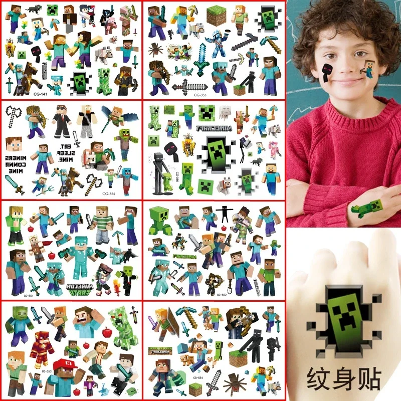 Different Tattoo Stickers Game My World Tattoo Stickers set Minecraft Action Figure Cartoon Pixel Anime Toys for Birthday Gifts