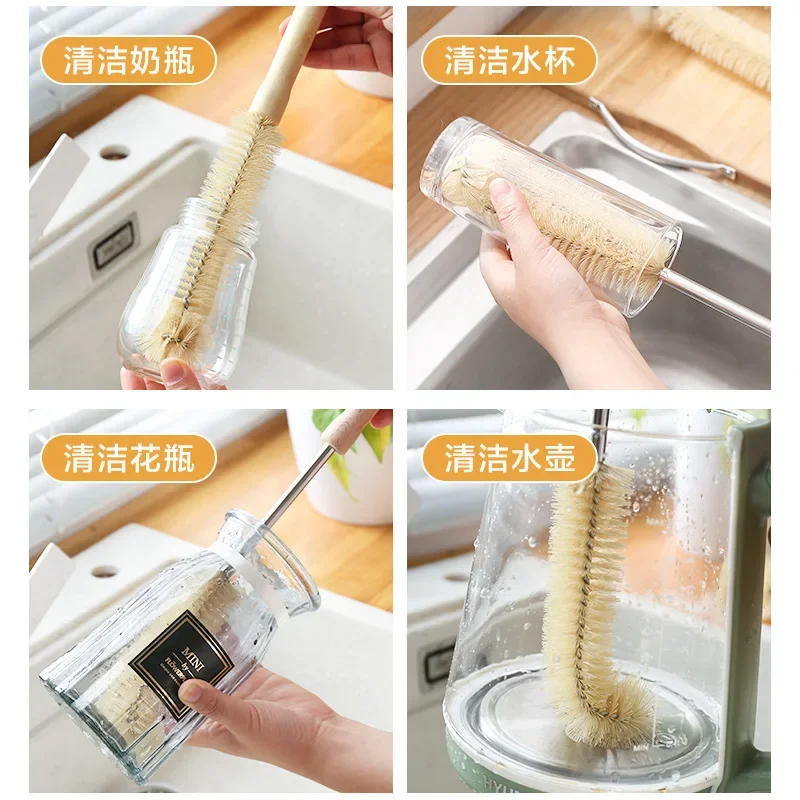 Glass Cup Cleaning Brush Wooden Cup Brush Drink Wineglass Bottle Glass Cleaner Brush Cup Scrubber Kitchen Cleaning Tool