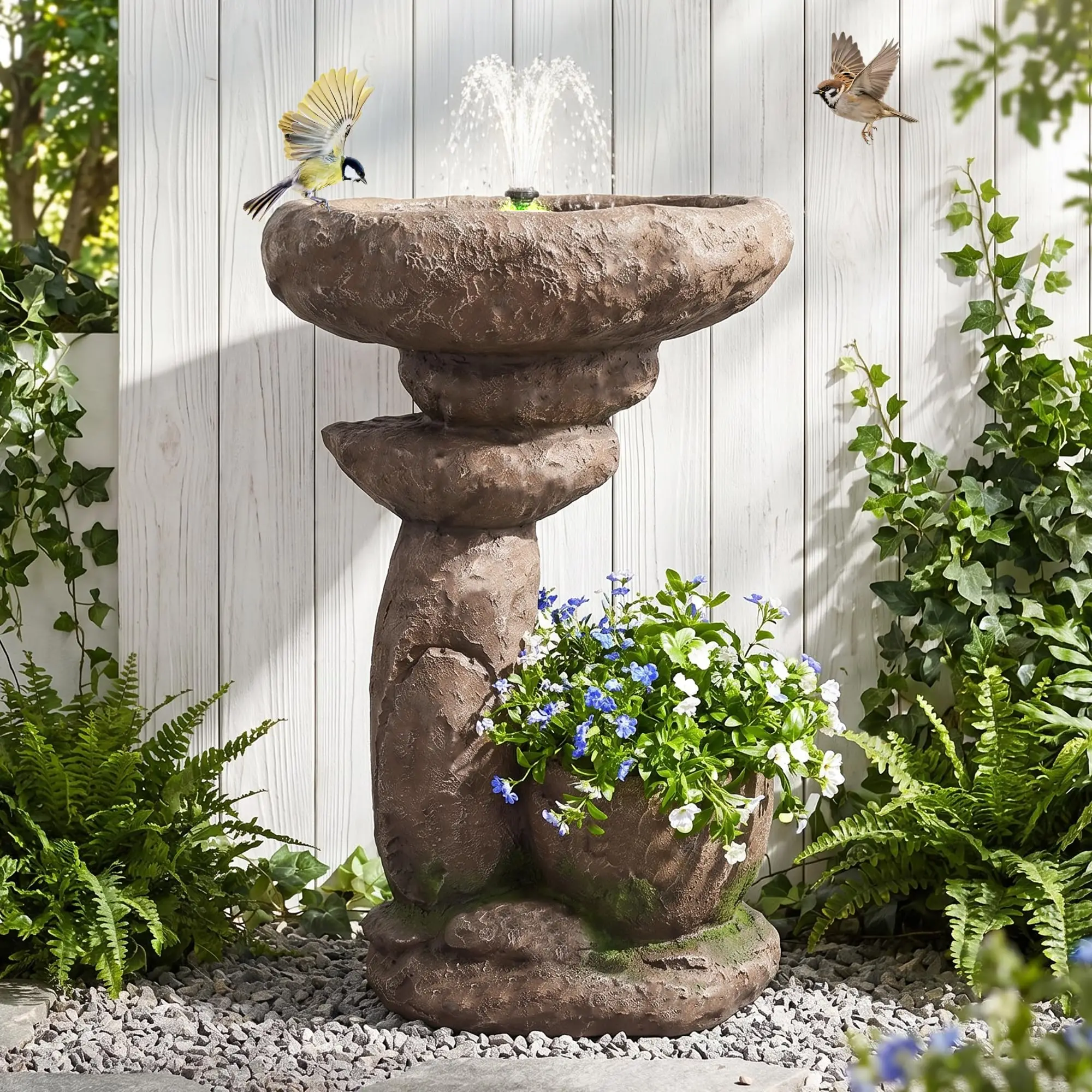 r Bird Bath Fountain, Water Fountain Outdoor with LED Lights
