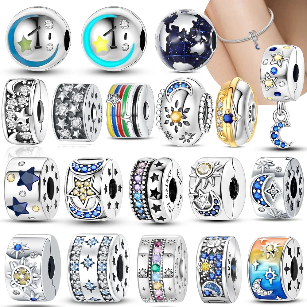 

Звезда Луна, синий циркон, земляной градиент цвета, оригинальные бусины из стерлингового серебра 925 пробы, подходят для браслета, женские украшения, сделай сам, изысканный подарок, аксессуар