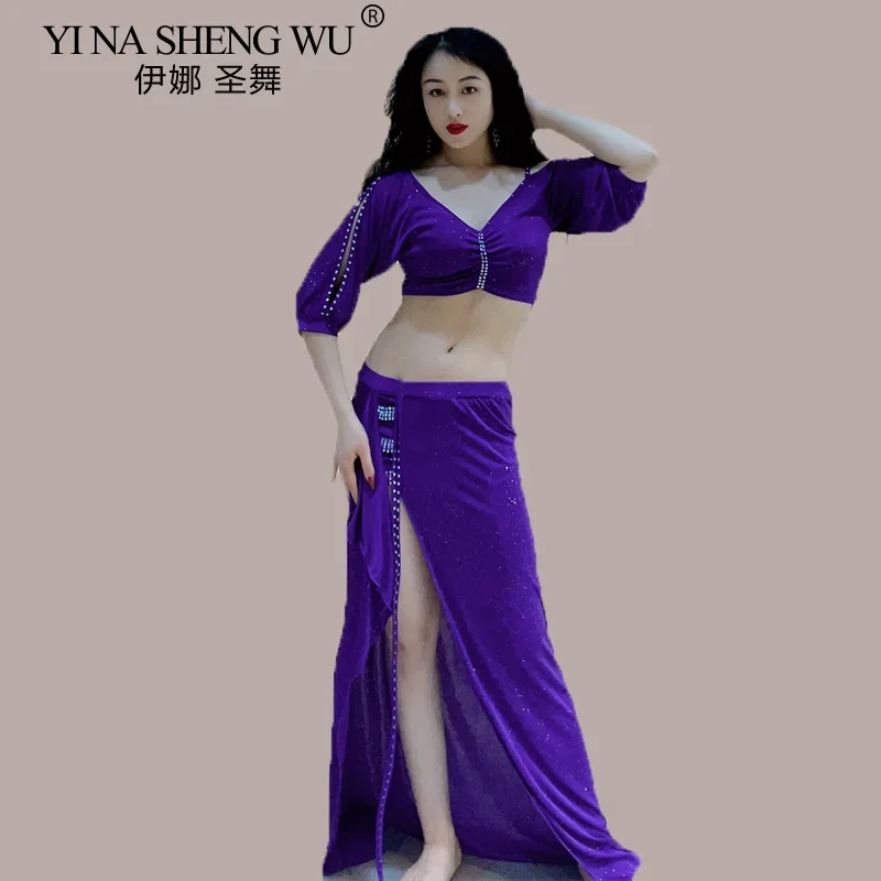 

Belly Dance Performance Clothing for Women Short Sleeves Top+ Long Skirt 2pcs Set Oriental Dance Costume Dance Performance Suit