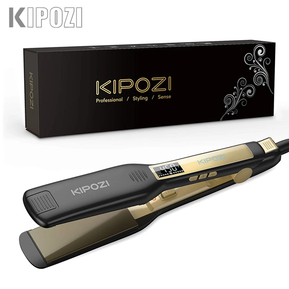 KIPOZI Professional Titanium Flat Iron Hair Straightener with Digital LCD Display Dual Voltage Instant Heating Curling Iron