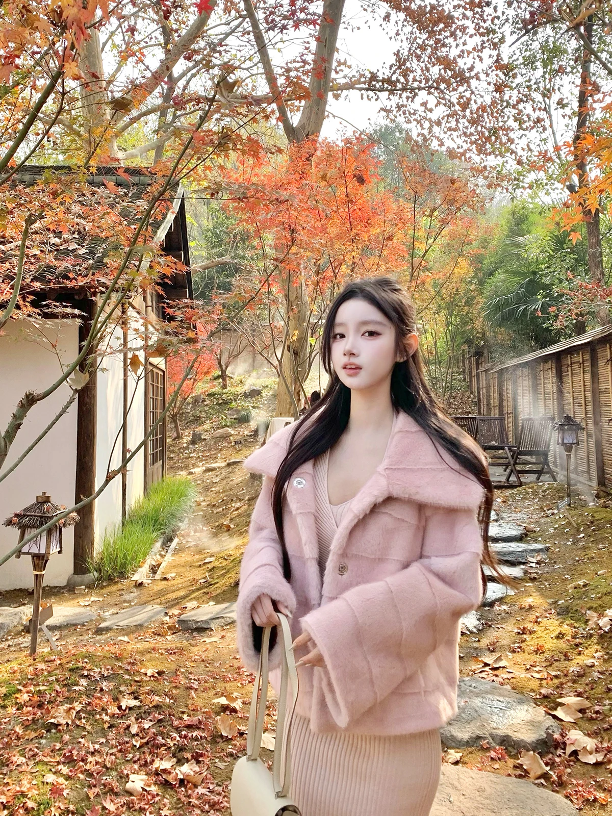 

Pink Collar Fur Coat Women's Winter Top Eco-friendly Hotdog Very Spicy QingXue Ronng Outerwear Loose Fit Long Sve ort...