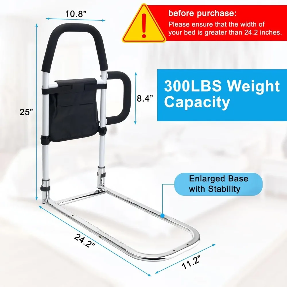 قضبان سرير لكبار السن مع قضبان إمساك، وجيب تخزين، وواقي لمنع السقوط لأسرة King Queen المزدوجة الكاملة، تدعم 300 رطل #5