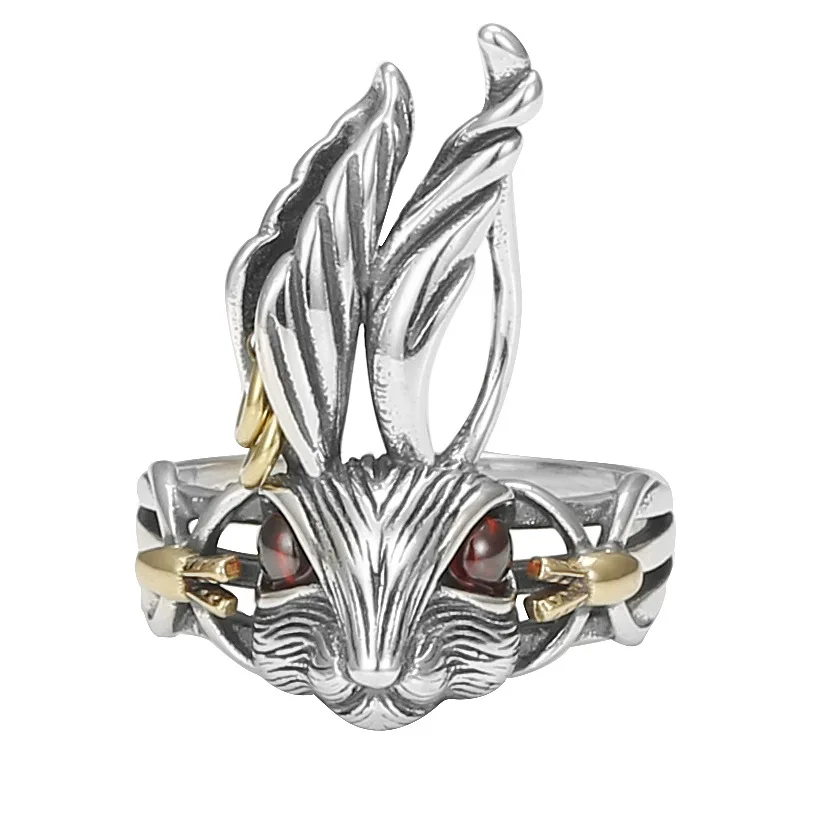 925 Sterling Silver Jewelry Vintage Red/blue Eye Mr. Rabbit Finger Rings for Women Wedding Party Jewelery for Girls Friends Gift - view 2