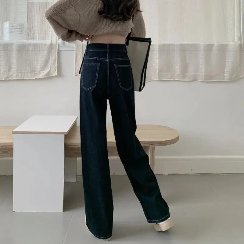 Blue and Gray High-waisted Jeans Women in Spring and Autumn New Straight-leg Loose Slimming Wide-leg Floor-slimming Pants