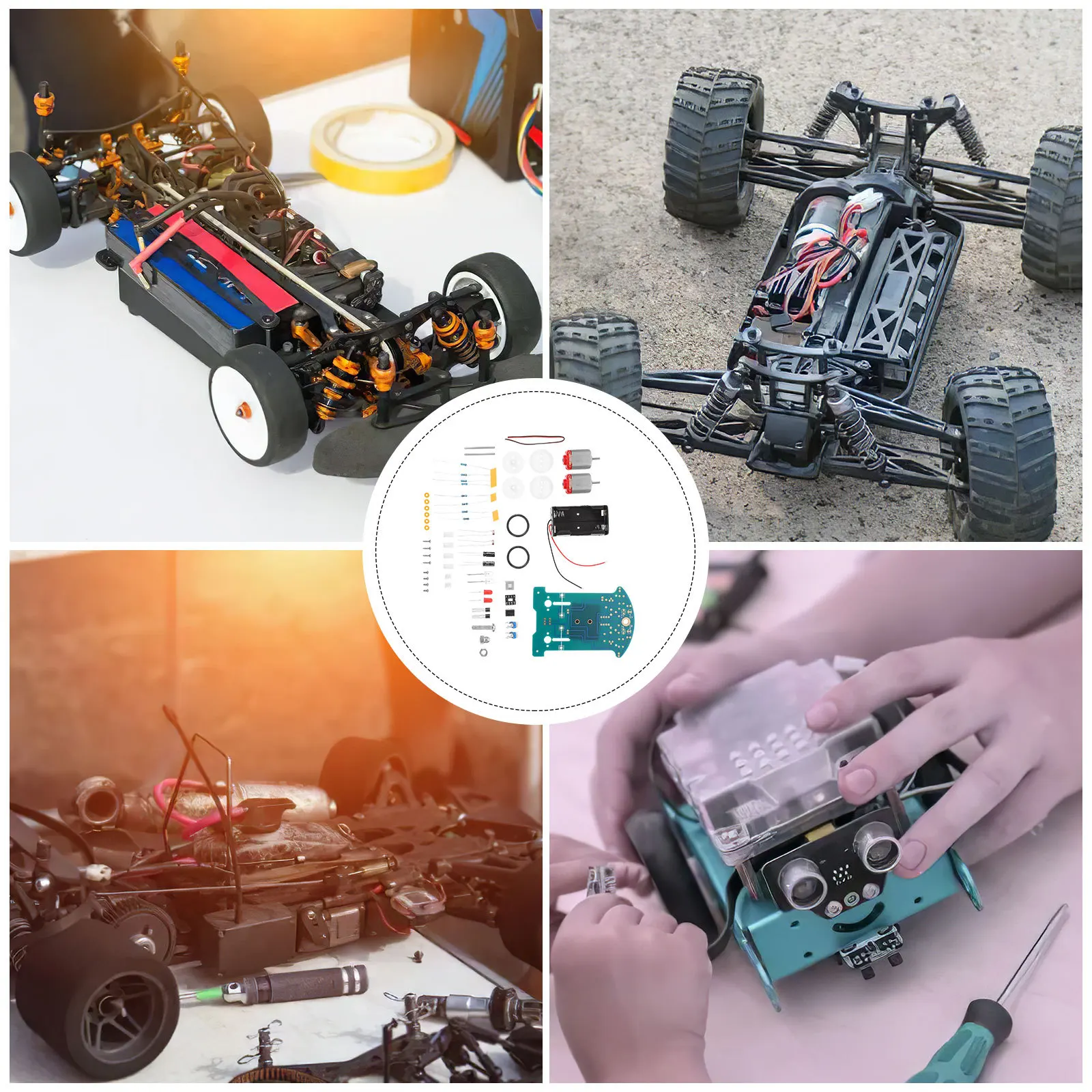 مجموعة واحدة من أدوات السيارة الروبوتية الذكية التي يمكنك صنعها بنفسك تجربة علمية مشروع لحام تعليمي للمبتدئين تتبع الخط الإلكتروني