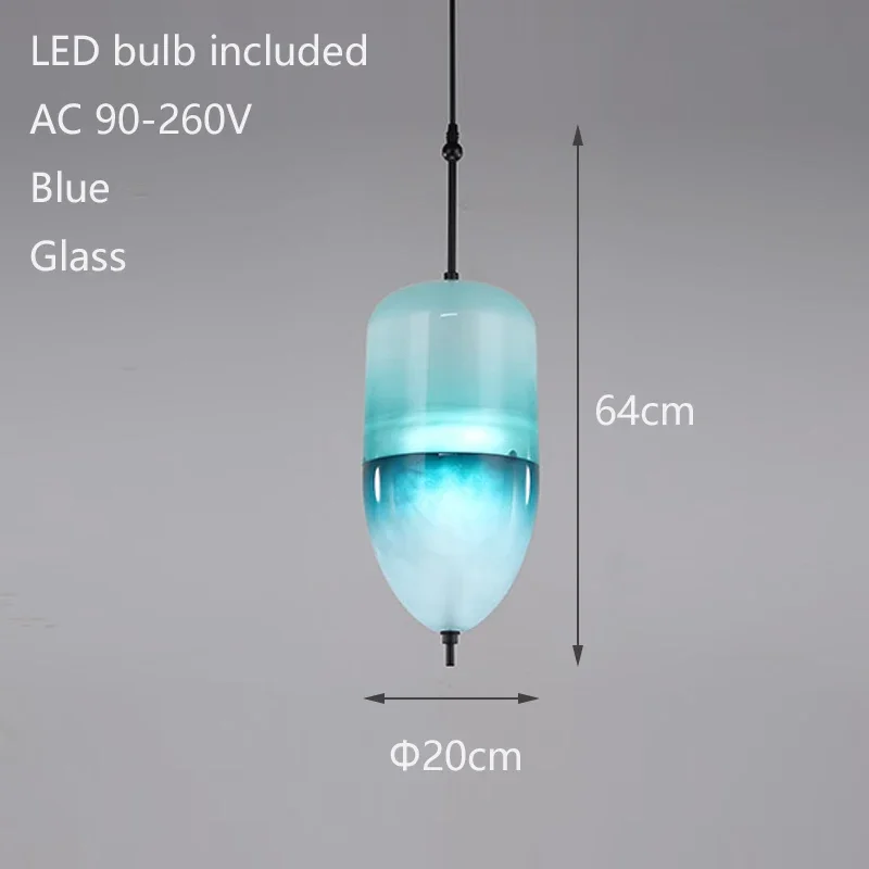 Hanglamp van blauw glas met kleurovergang Designer kunst lange kleine lamp Model Kamer Slaapkamer Restaurant Bar LED Home Kleurrijke hanglamp