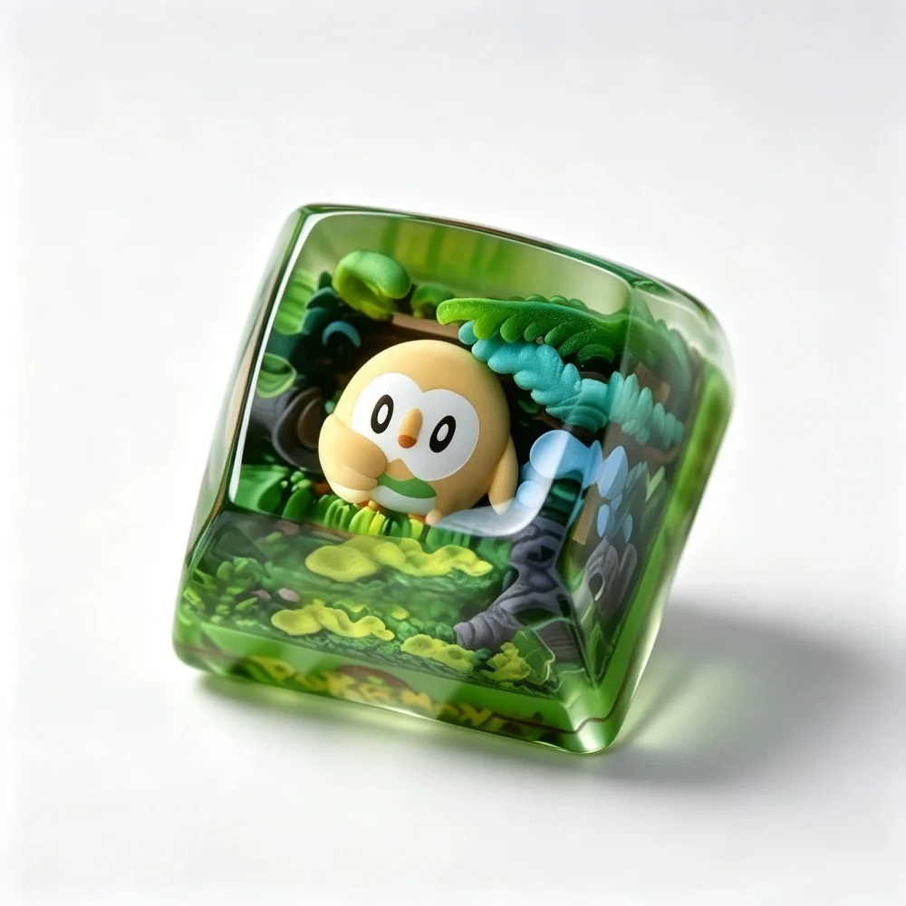 Tecla Pokémon ‌ Rowlet ‌ Teclado Mecánico de Resina Translúcida Personalizado, Accesorio Creativo para Juegos y Esports, Regalo