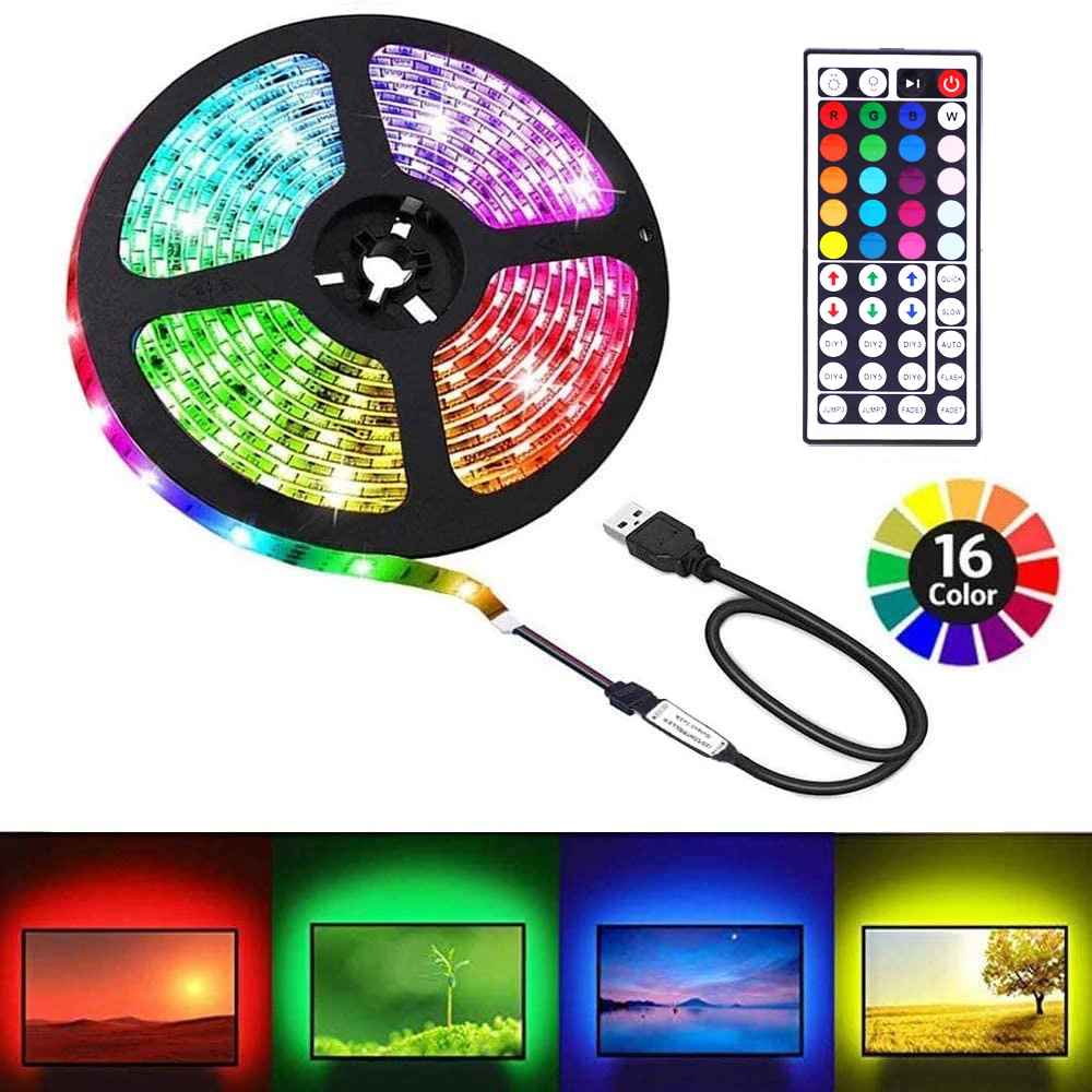 Pasek LED światło RGB 5V USB 5050 2835 pilot 44key zestaw 5m 0.5/1/3/4m taśma LED wakacyjna na ścianę pokój podświetlenie TV wodoodporny