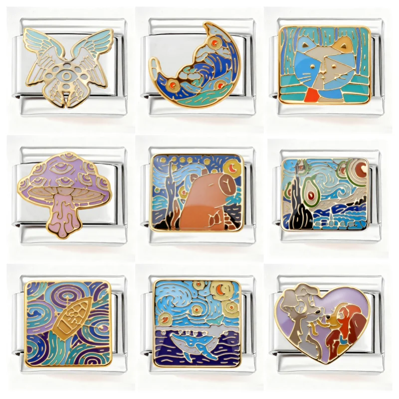 جرافيتي عصرية، فن ملون، سحر إيطالي، سوار من الفولاذ المقاوم للصدأ 9 مم، مجوهرات ذاتية الصنع للرجال والنساء، بالجملة