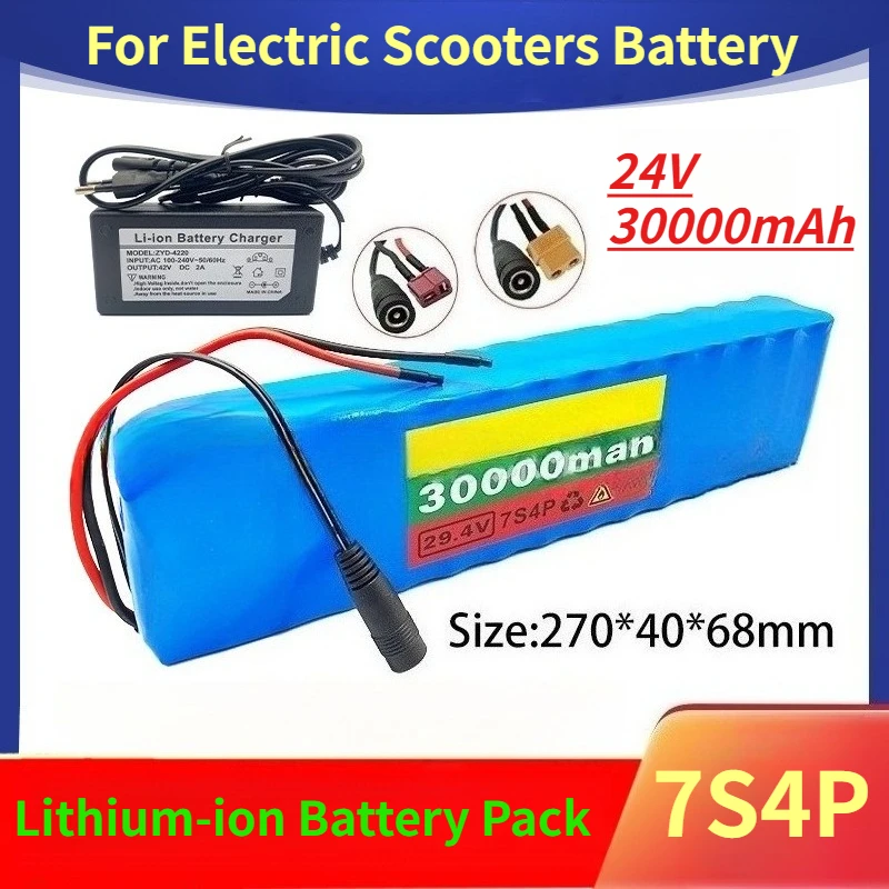 

24V 30000mAh 7S4P 18650 Lithium-ion Battery Pack with Built-in BMS for Electric Scooters with Charger