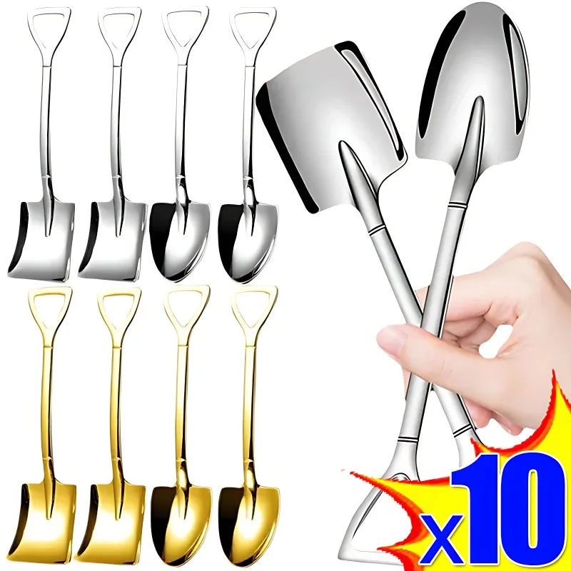 1/10Pcs Stainless Steel Shovel Spoons Cutlery Coffee Tea Spoon Ice Cream Dessert Fruit Party Scoop Kitchen Restaurant Tableware