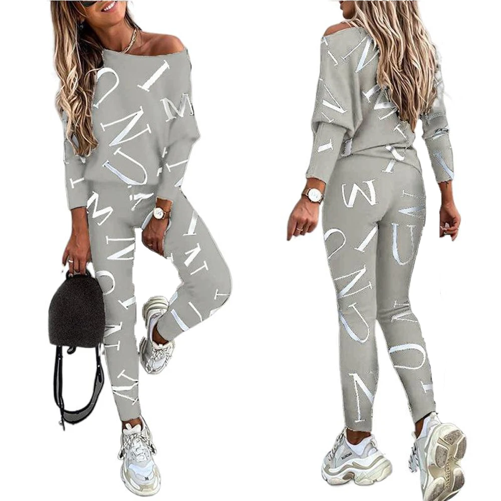 2023 Casual Set Pants Suit Women Tracksuits Harajuku Long Sleeve Letter Printed Sweatshirt Elastic Waist Pencil High Waist Pants