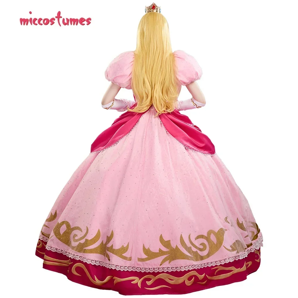 Miccostumes Women Peach Cosplay Costume Dress with Apron and Waist Chain Women Princess Cosplay Costume