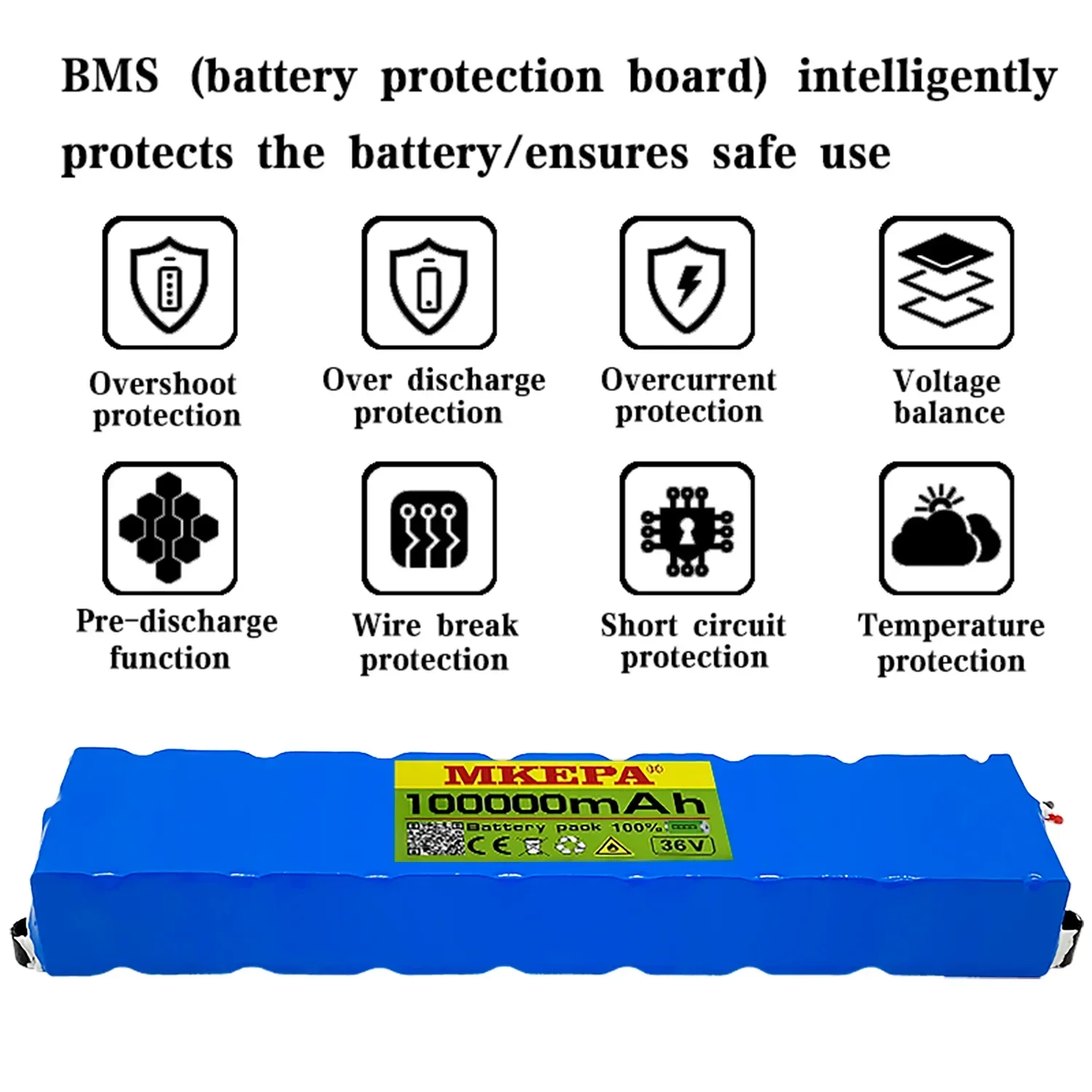 電動スクーター用mkepaリチウム電池パック、36v、100000mah、36v、18650、m365