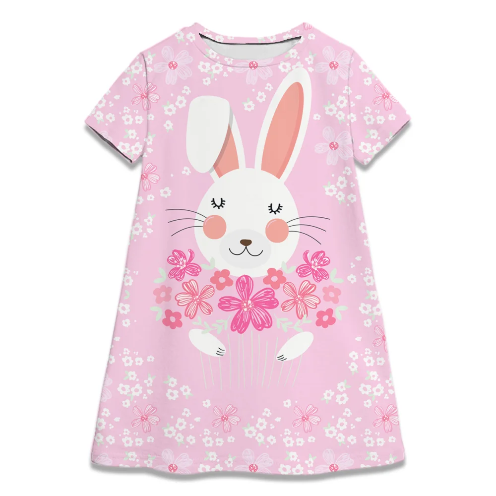 Summer Girl Short Sleeves Dress 2-8 Years Children Girls Birthday Party Princess Dresses Pink Cute Cat Clothes Birthday Gifts