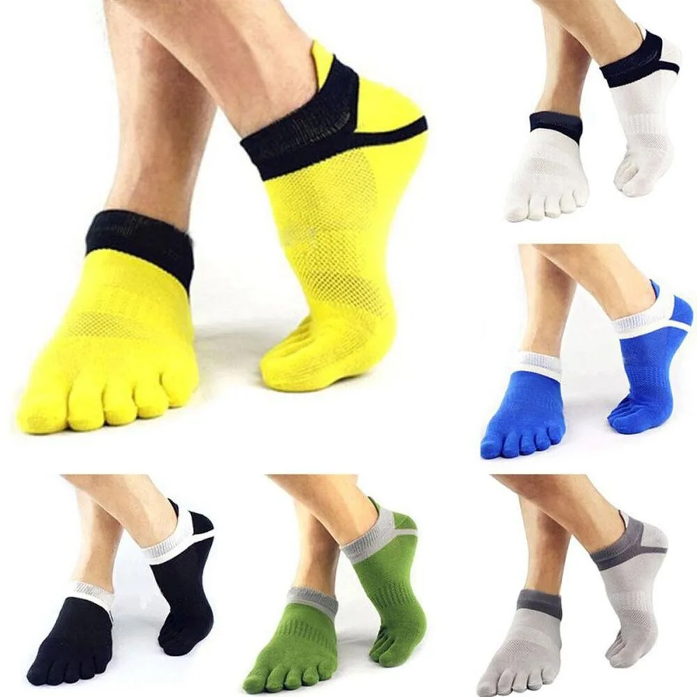 1Pair Mens Cotton Toe Socks Five Finger Solid Sport Ankle Breathe Low Cut Classic Breathable Running Finger Socks For Trainer
