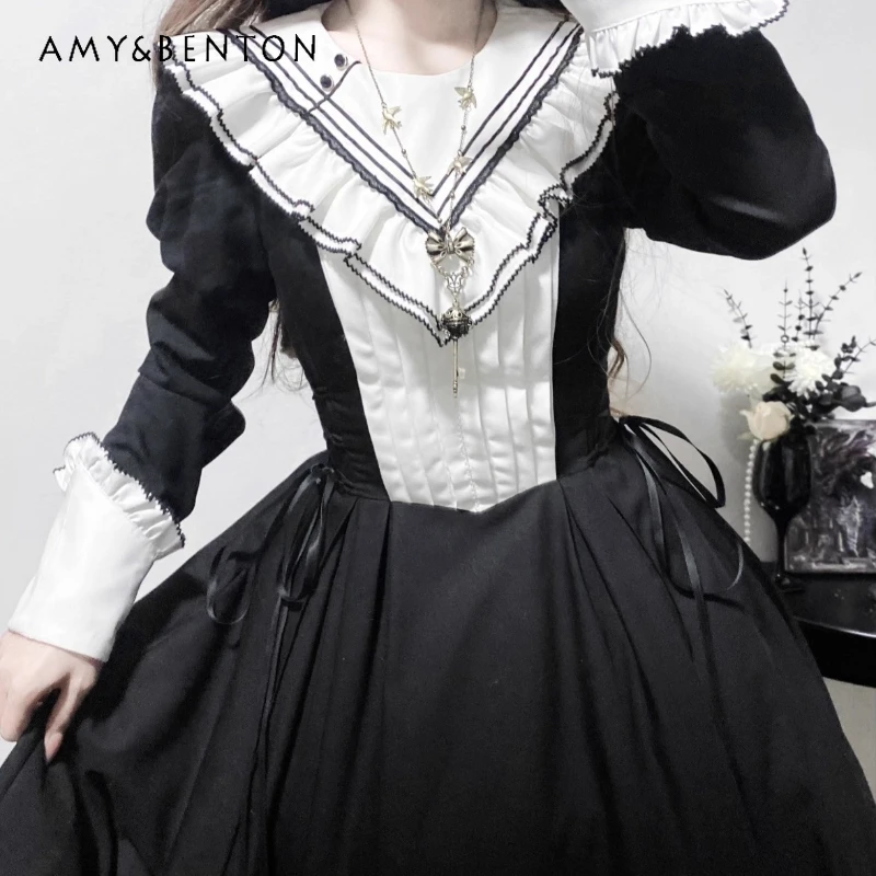

Gothic Dark Elegant Lolita Women's Dress 2025 Autumn Winter New Black Sweet Cool Y2k Temperament Plus Size Long Dresses Ladies