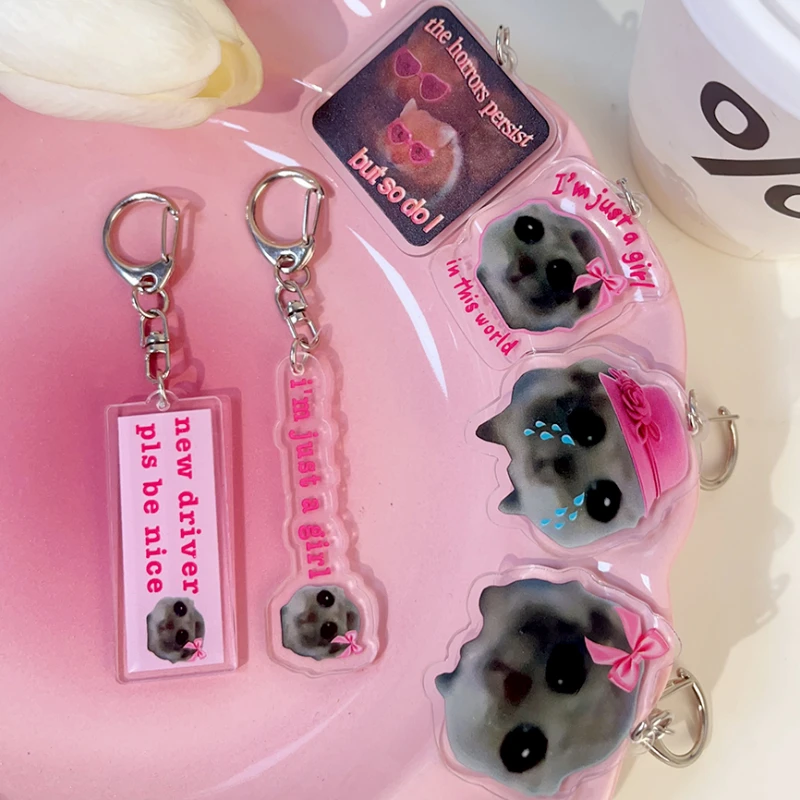 Creative Cute Pink Bowknot Hamster Keychian for Women Men Simple Design Im Just A Girl Sad Animal Keyring Bag Funny Jewelry Gift