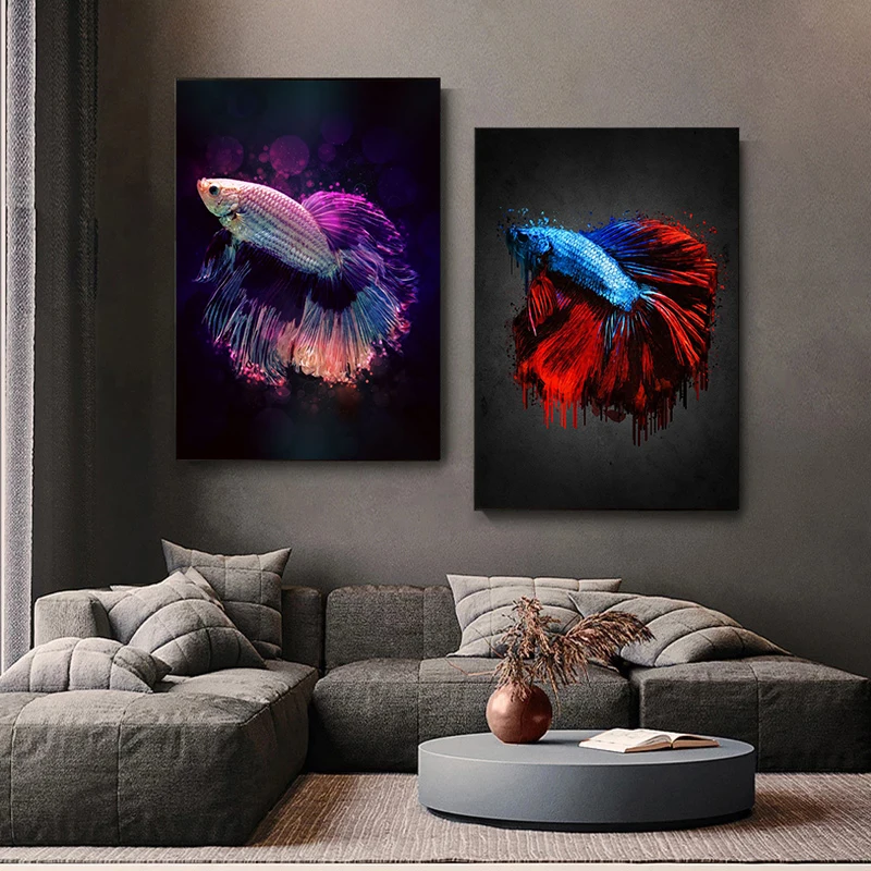 Betta Fish Art Multicolor Bettas Posters and Prints Canvas Painting Wall Art Pictures for Home Living Room Cuadros