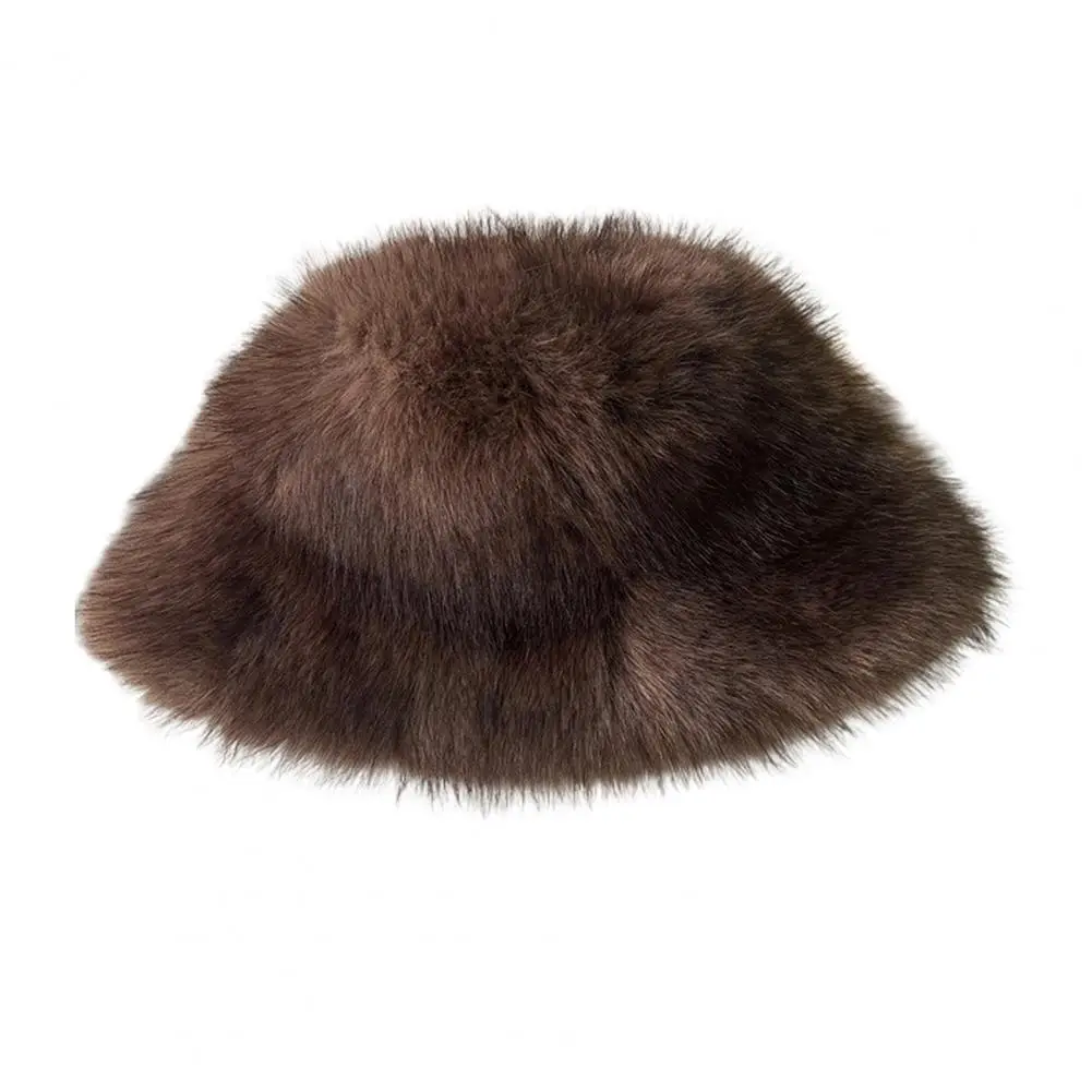 Fuzzy Hat Women's Fuzzy Faux Fur Bucket Hat Plush Sherpa Fisherman Cap Fluffy Winter Warm Ladies Hat for Cold Weather Outdoors