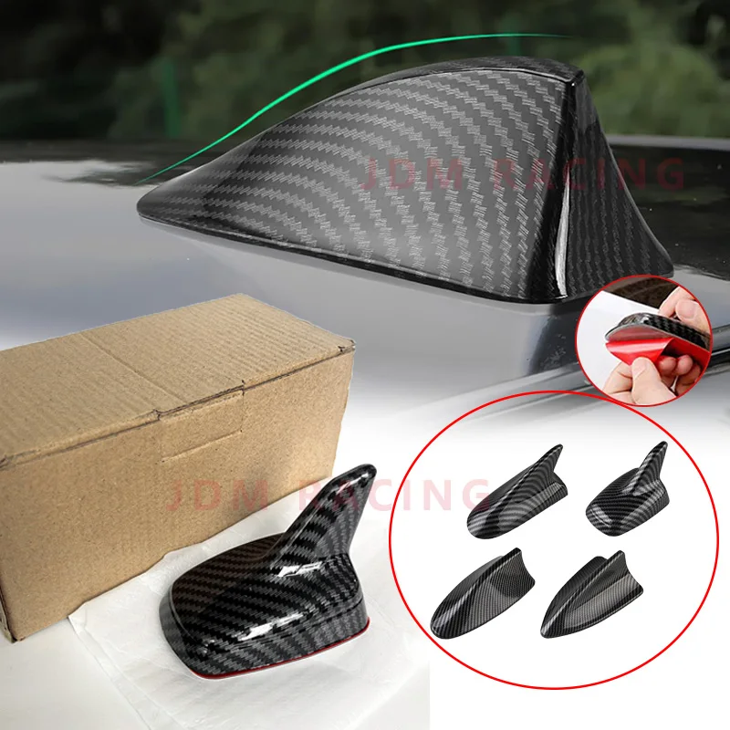 1pcs Shark Car Antenna Fin Carbon Look Universal Decorative Sticker Part Non Functional Simulation Car Roof Top Mount Shark Fin
