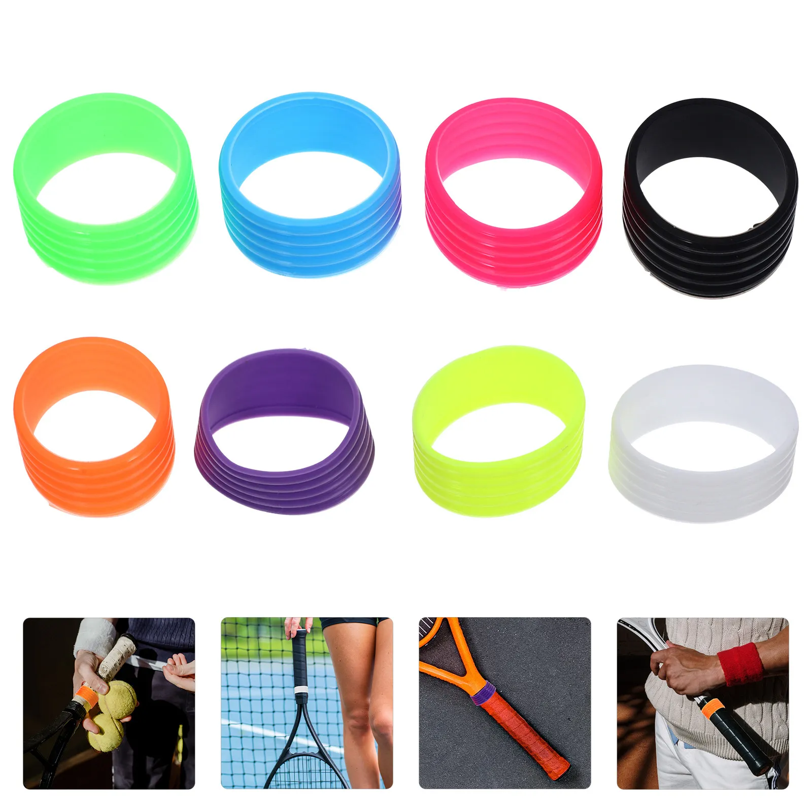

8Pcs Silicone Tennis Grip Rings Non Slip Overgrip Bands for Badminton Tennis Racket Reusable Replaceable Bands