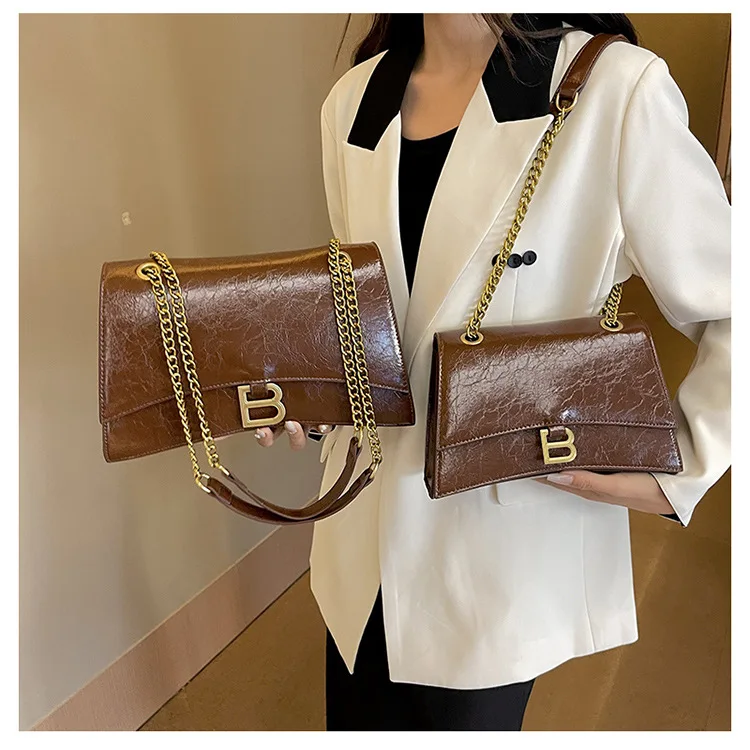 

Большая большая сумка «Песочные часы», женская сумка через плечо из вощеной кожи с цепочкой, большая вместительная сумка для подмышек, шикарная и практичная