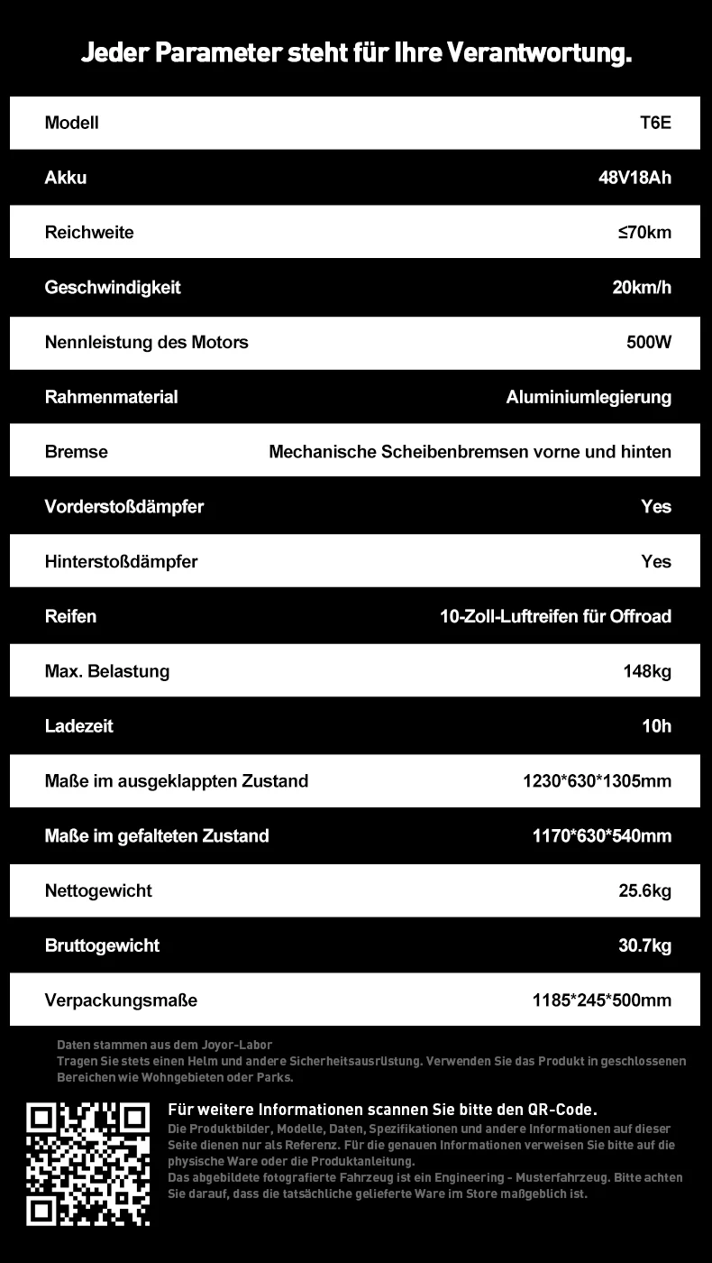 JOYOR T6E (ABE) Elektroroller für Erwachsene, 20 km/h Höchstgeschwindigkeit, 70 km Reichweite, 500W Motor, 48V 18Ah Akku, 10 Zoll Reifen, E-Scooter – Detail 12