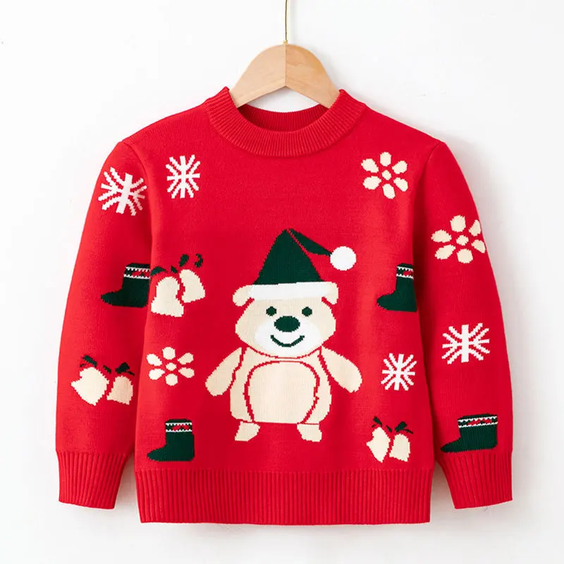 2024 Christmas Sweater O Neck Printed Deer Novelty Ugly Christmas Sweater Unisex Boys Girls Long Sleeve Knit Sweater Jacket