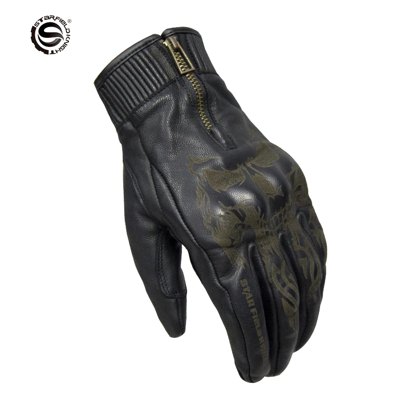 

SFK Black Motorcycle Genuine Goatskin Leather Gloves Wear-resisting PVC Hard Shell Protection Motor Riding Equipment Accessories