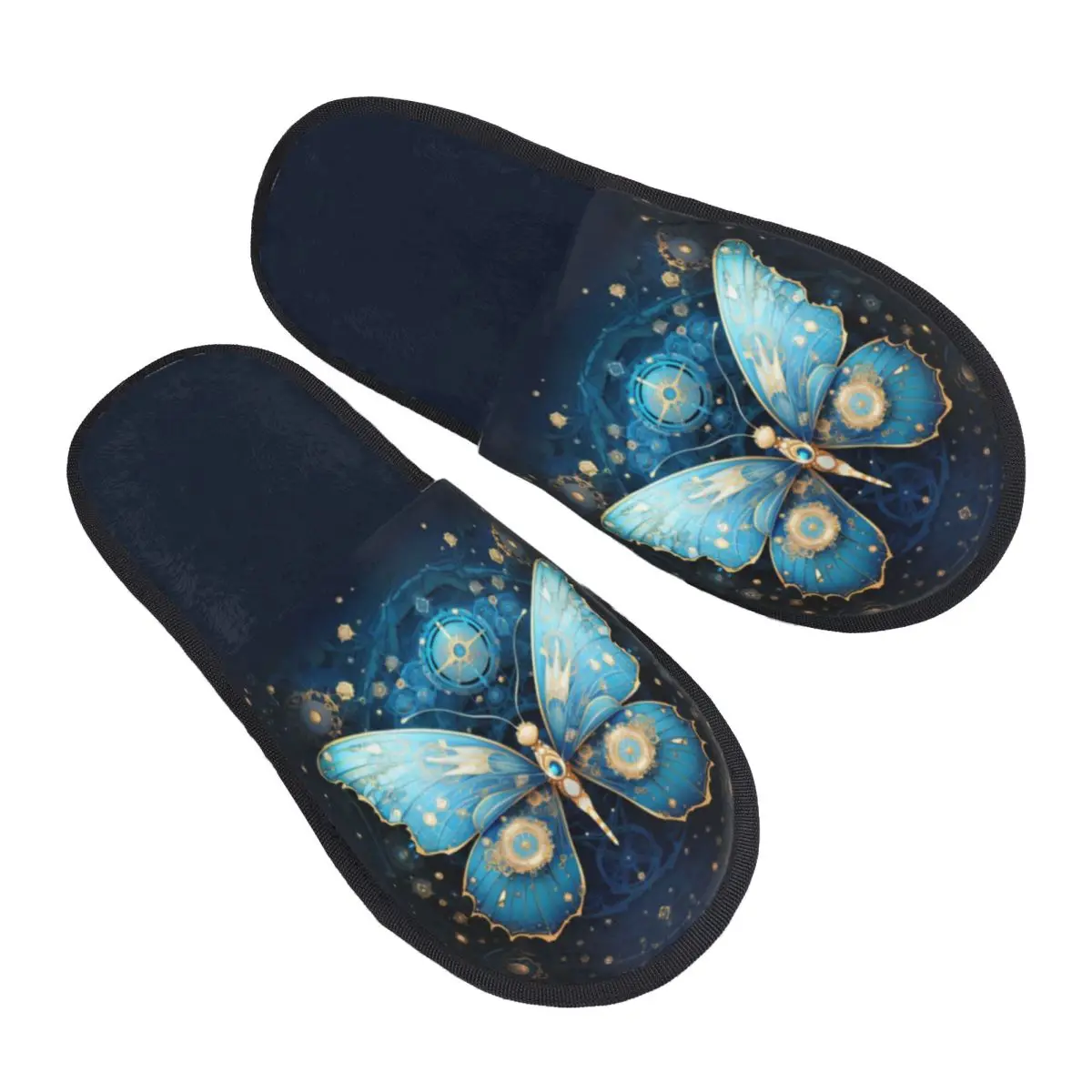 

Plush Indoor Slippers Boho Death Moth Print Warm Soft Shoes Home Footwear Autumn Winter