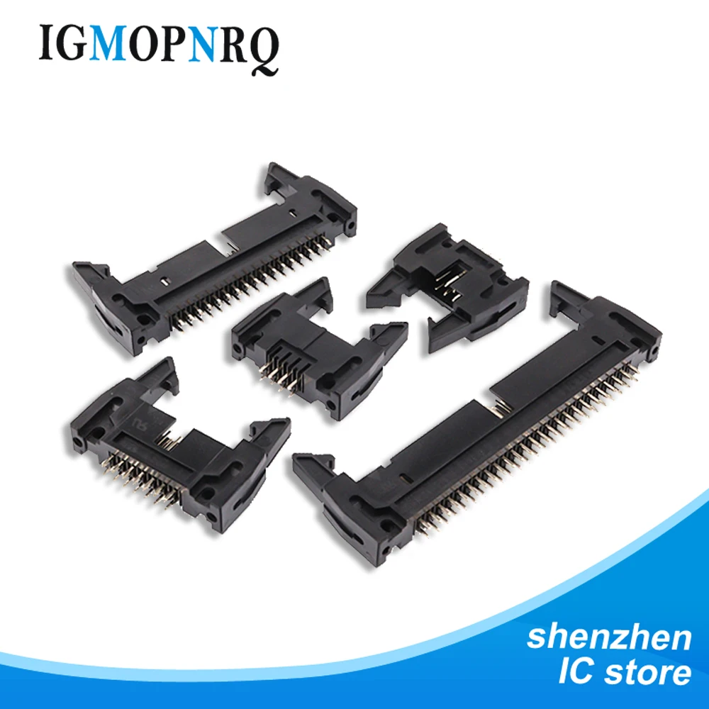 5 قطعة 2.54 مللي متر الملعب 10/14/16/20/26/30/34/40/50 دبوس DC2 IDC المقبس ذكر الزاوية اليمنى القاذف رأس كابلات الموصلات 10 20 30 40 دبوس #1