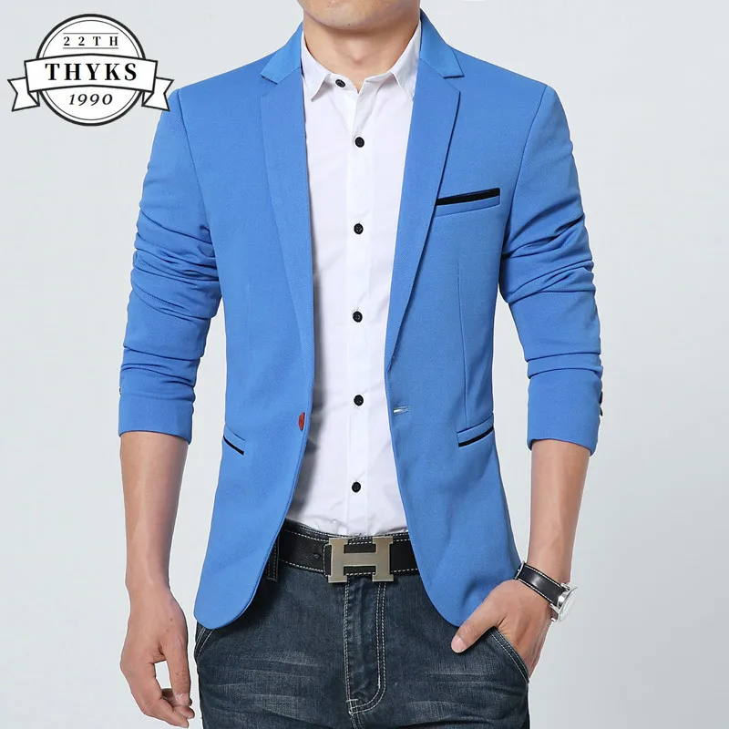 

Деловой блейзер для мужчин, весна-осень, Повседневный хлопковый приталенный роскошный костюм, куртка, Мужской Блейзер на одной пуговице, мужской блейзер
