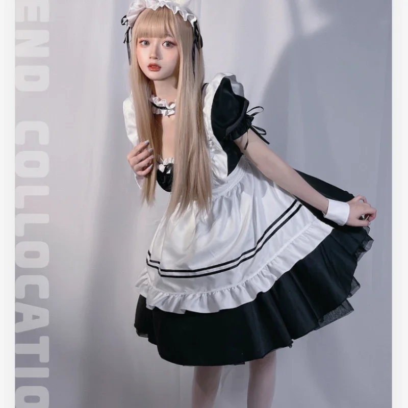 Plus Size cameriera Costume Cosplay nero bianco Scholl Gilr uniforme Anime gioco di ruolo cameriera abiti Lolita ragazza Sexy Lingerie Dress 2024