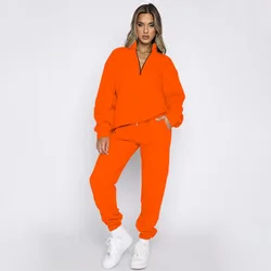 Women 2 Piece Sets Casual Sweatshirt Hoodie Pants Suits Zipper Solid Tracksuit Warm Autumn Winter Clothing Sportswear Joggers