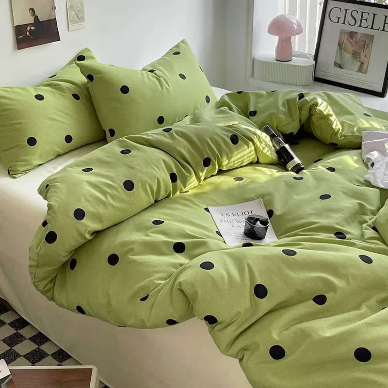 Green Polka Dots Duvet Cover Pillow Case Bed Sheet AB Side Quilt Cover Stripe Boy Kid Teen Girl Bedding Linens Set King Queen