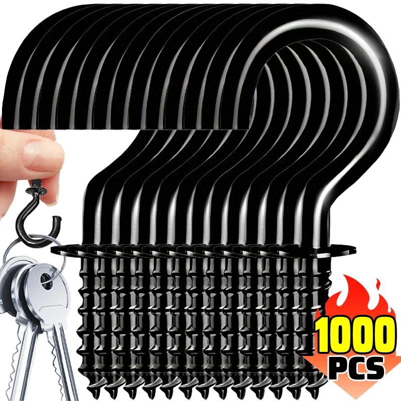 1000/50Pcs Mini Screw Hook Multifunctional Wall MountIron Screw-in Hanging Plants Holder Ceiling Hooks Cabinet Keys Cup Hangers