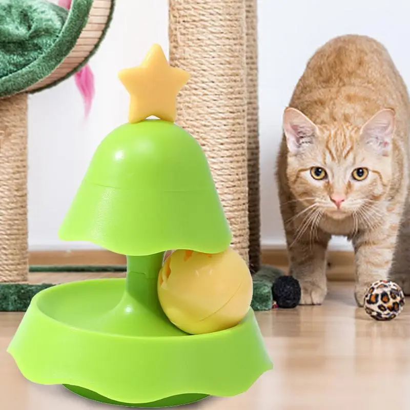 Turntable Cat Ball Toy Christmas Tree Turntable Roller Balls Interactive Catnip Teaser Toy 2 Layers Turntable Cat Toy For Small