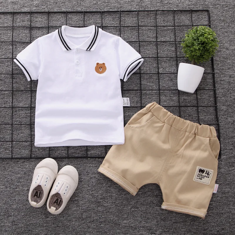 Summer Baby Boy Clothing Sets Fashion Bear Embroidery Short Sleeve T-shirt+Shorts Children 2Pcs Suit 1-5Y Girl Kids Sports Set