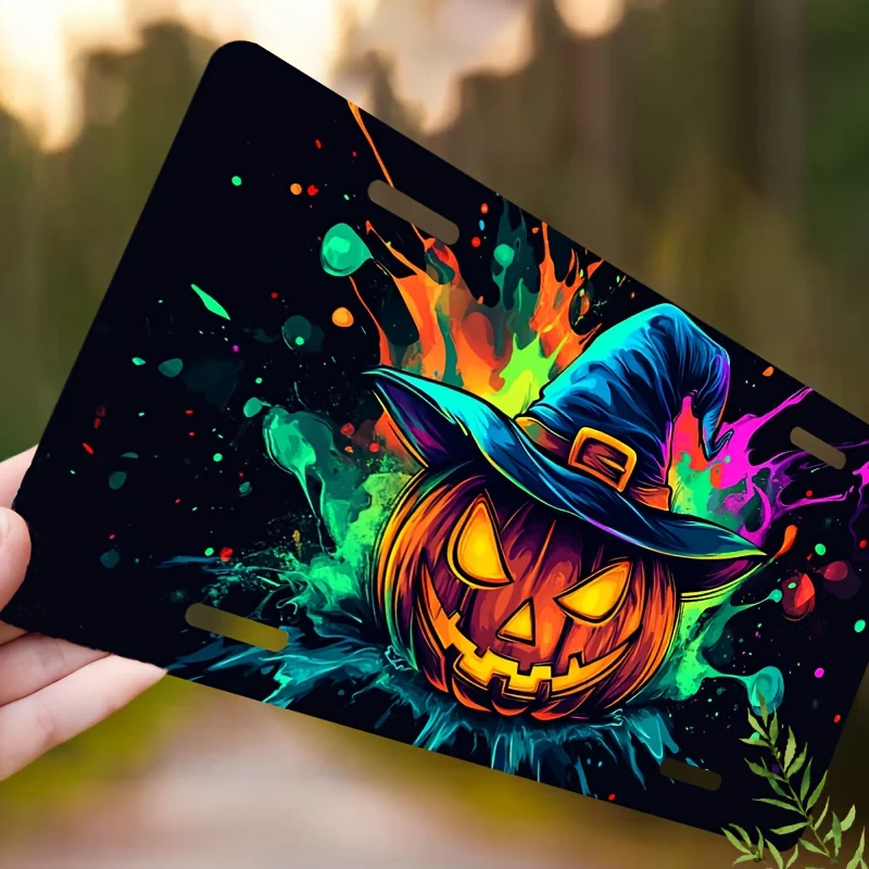 [Activate ]2D Flat Car P, 2D Flat, 1pc, License Plate, License Plate Cover And Frame, Happy Halloween Decorations with Pumpkin A